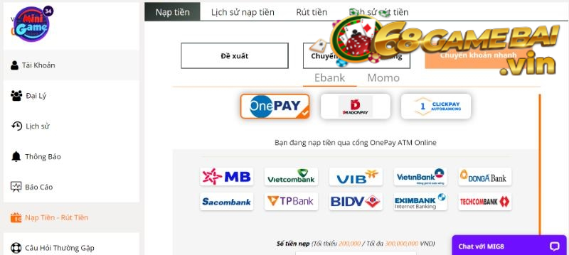 Mig8vn hợp tác với nhiều ngân hàng lớn tại Việt Nam